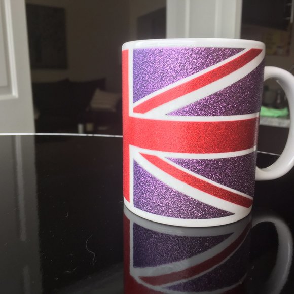NEW Union Jack Great Britain coffee mug with glitter detail blue purple - Picture 2 of 8